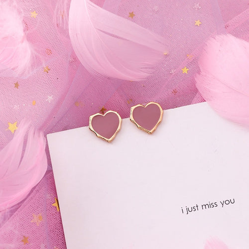 Pink Enamel Heart Earrings