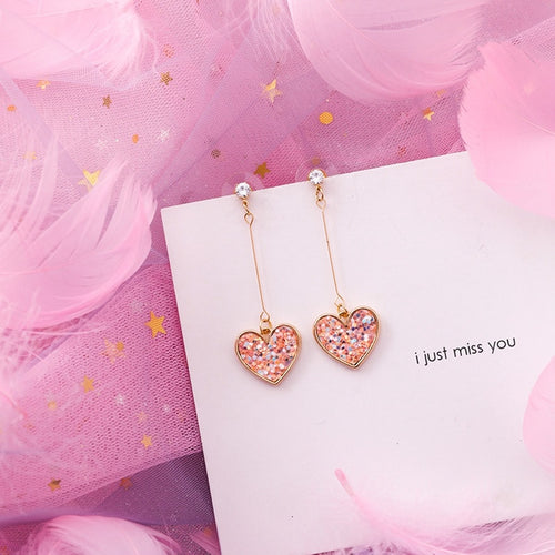 Pink Glitter Heart Earrings