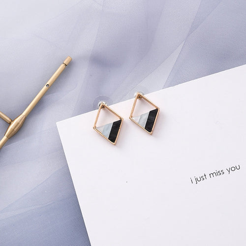 Gold & Blue Triangle Earrings