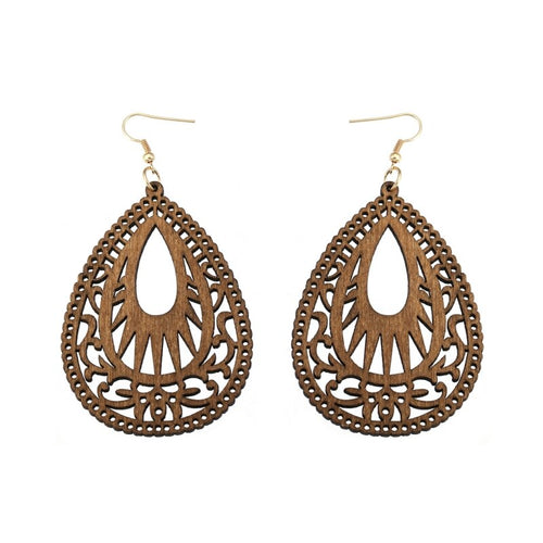 Ornate Carved Wooden Earrings