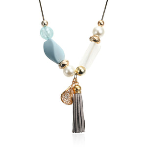 Beaded Leather Tassel Necklace